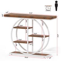 Console rustique en bois massif, étagère d'entrée industrielle à 5 niveaux avec structure en fer, table d'appoint étroite robuste pour canapé, style ferme