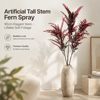 Vente en gros usine : Feuille de fougère artificielle bordeaux à tige haute, fausse verdure, décoration de mariage, accessoires d'événements, plante artificielle