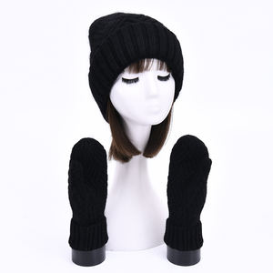 <span class=keywords><strong>Bonnet</strong></span> <span class=keywords><strong>et</strong></span> gants d'hiver épais <span class=keywords><strong>et</strong></span> chauds de haute qualité pour femmes, tricot en <span class=keywords><strong>cachemire</strong></span> en peluche, logo personnalisé, ensemble long de 2 pièces uni - Product Image 4