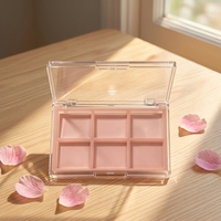 Boîte à fards à paupières en acrylique transparente à 6 compartiments avec couvercle rabattable pour blush/enlumineur, emballage cosmétique personnalisé