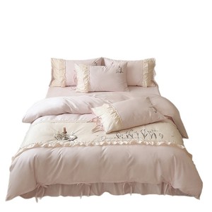 French Style All Cotton Princess <b>Bedding</b> <b>Set</b> 40s Count Embroidered Lace Trim Four Seasons Use - Product Image 3