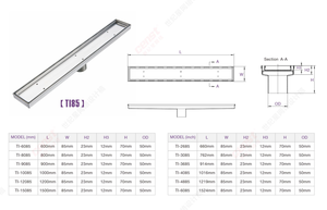 Tốt hơn ti85 loạt 60x8.5cm 304 thép không gỉ giấu gạch chèn vòi hoa sen dài cống sàn hình chữ nhật vô hình tuyến cống - Product Image 3