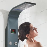 Colonne de douche thermostatique polie avec panneau mural, affichage numérique LED, jet de pluie, jet de massage doux, pulvérisation céramique, double poignée, acier inoxydable 304