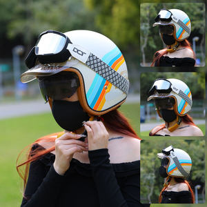 <span class=keywords><strong>Casque</strong></span> 3/4 rétro certifié 3C pour femme, idéal pour l'été, la moto, le scooter, les balades et les trajets quotidiens, toutes saisons, avec visière transparente - Product Image 5