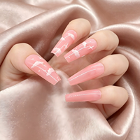 Faux ongles à presser French Manucure Nuage Rose et Blanc, longs, forme cercueil, réutilisables, en acrylique, 24 pièces