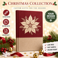 Carnet de notes personnalisé WANGHAN pour Noël, couverture rigide en papier crème, motif Poinsettia, format A5, surpiqûres contrastées, 80 feuilles, cadeau d'entreprise, ruban