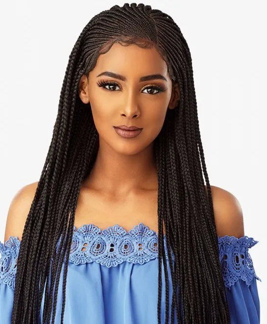 Peruca trançada cabelo sintético hd, estilo longo, renda, caixa frontal, para mulheres negras