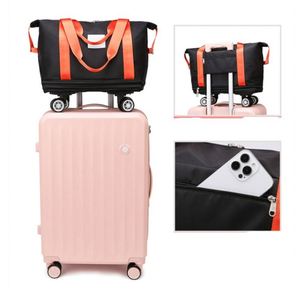 Large Fashionable Expandable Foldable <b>Luggage</b> Bag Portable Travel Carry-On Duffel Wheels Zipper Closure for Weekends Vacations - Product Image 3