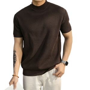 เสื้อโปโลผู้ชายทรงเข้ารูป คอวี แขนสั้น ผ้าริบถัก ระบายอากาศได้ดี เนื้อผ้านุ่ม สแปนเด็กซ์/คอตตอน สวมใส่สบาย น้ำหนัก 220 กรัม - Product Image 1