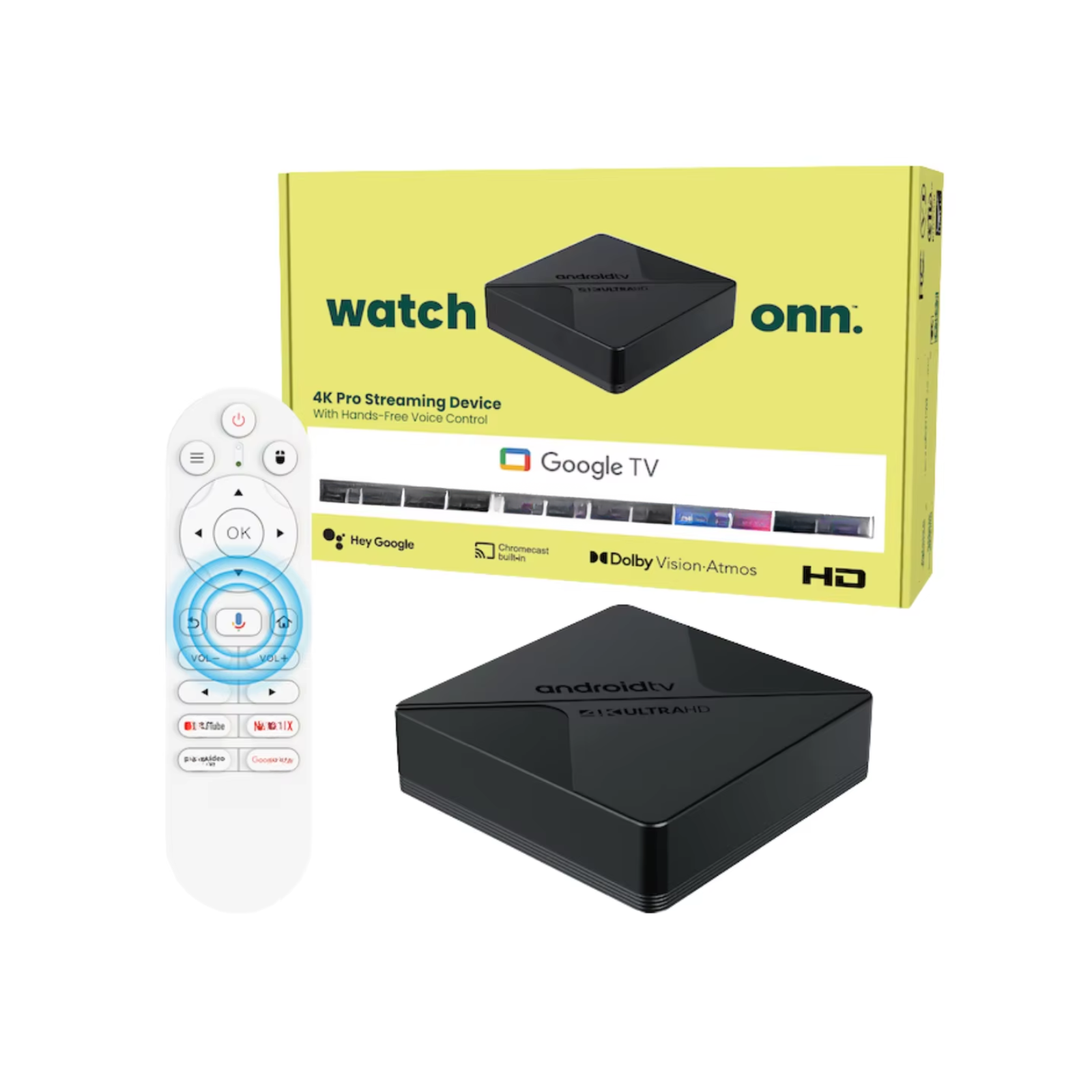 Onn 4K Pro Android TV Stick Box - Quad Core Smart Streaming