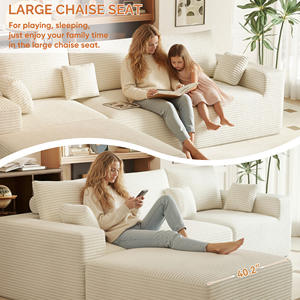 Sofá Cama Modular Moderno en Forma de L de Pana con Estructura Metálica Plegable, Combinación Libre, Sin Montaje, Almohadas Extraíbles, Ergonómico para Salón - Product Image 5