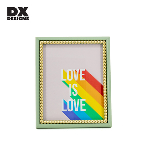 Cornice Portafoto in Legno MDF Blu DX Designs <span class=keywords><strong>con</strong></span> <span class=keywords><strong>Perline</strong></span> Dorate - Misure 4x6 5x7 8x10 A4, da Tavolo e da Parete - Product Image 2