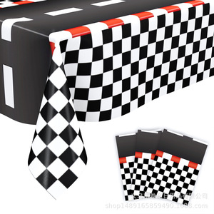 Racing <b>Tablecloth</b> Black White Checkered <b>Rectangle</b> Disposable PE <b>Tablecloth</b> For Birthday Party Decorations - Product Image 2