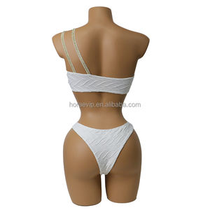 S647 vente en gros de luxe tissu spécial maillot de bain ensemble une épaule Bikini coupe haute maillots de bain string maillots de bain - Product Image 2