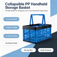 Panier de rangement pliable en plastique PP, panier de courses ventilé avec poignée pour supermarché, pique-nique, maison, panier réutilisable