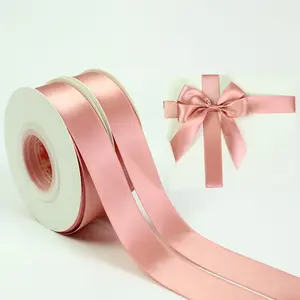 Lude Factory Price Wholesale Luxury Double Face Solid Color Rose Gold Printed Satin Ribbon for Christmas Party