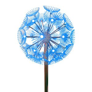 Lampadaire de jardin LED en métal bleu, motif pissenlit, 2700K blanc chaud, IP66, non-démontable, AC 220V, alimenté par énergie solaire, détecteur de mouvement, 10 ans - Product Image 1
