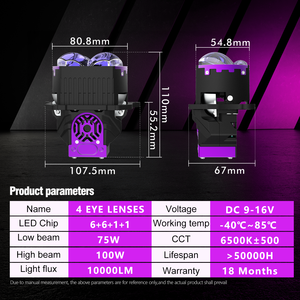 Nuovo Arrivo Faro <span class=keywords><strong>LED</strong></span> 3.0 Pollici Super Luminoso Hi/Lo 220W/180W 50000lm con Lente Bi-<span class=keywords><strong>LED</strong></span> Proiettore 4-5 Laser Eyes RHD LHD Lampadine Piatte - Product Image 6