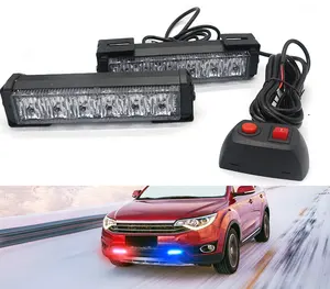 Car Front Grille Blinking Emergency Lights DC 12V Auto Traffic Signal Flashing Lamp LED Warning Strobe Beacon Light Bar Red+Blue