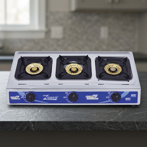 Table de cuisson à gaz 3 brûleurs en acier inoxydable avec commande par bouton et allumage piézoélectrique pour usage domestique sur comptoir - Product Image 4