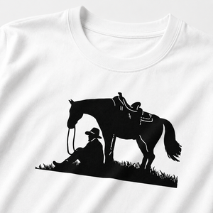 T-shirt à manches courtes pour homme, imprimé cheval cowboy blanc, coupe classique, col rond, jersey en coton - Product Image 3