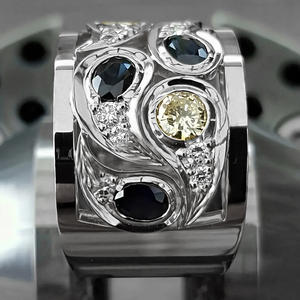 Anello Cocktail H442 in Oro Massiccio 18K con Zaffiro Taglio Brillante Rotondo, Montatura a Castone, Gioiello Unisex per Matrimonio - Product Image 6