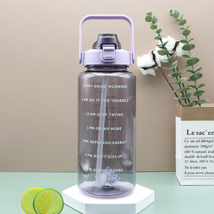 Large Capacity Transparent Straw <b>Water</b> <b>Bottle</b> 2000ml Reusable Outdoor Sports <b>Bottle</b> <b>With</b> <b>Time</b> Markings - Product Image 2