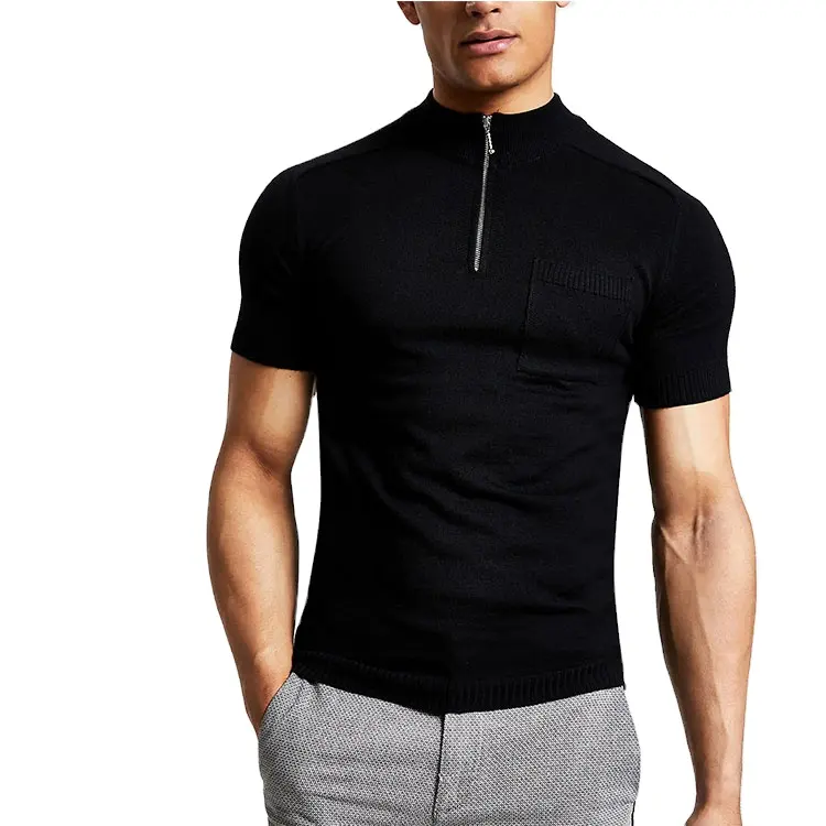 Wholesale Customized Athletic Quarter Zip sports wear Cheap Men's Muscle Slim Fit Cotton Blank Gym T Shirt