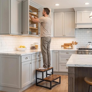 <b>Step</b> <b>Stool</b> 2 <b>Steps</b> Portable Removable Multi Level For Kitchen Living Room Children Adults Grey Walnut Black White 300 Lb - Product Image 1