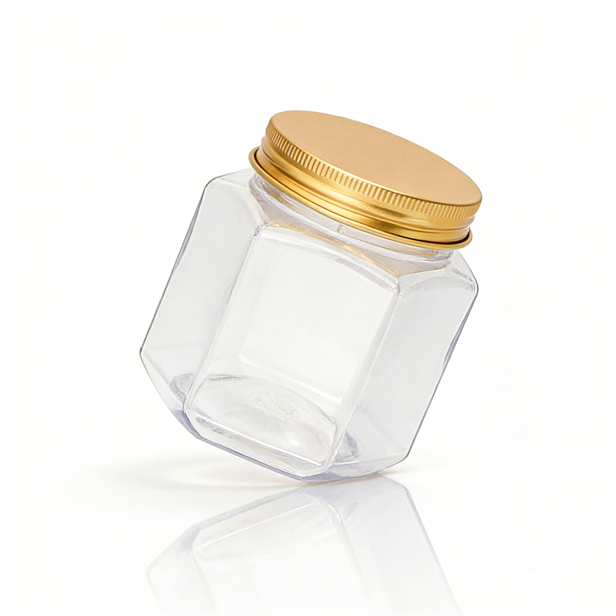 Clear with gold lid
