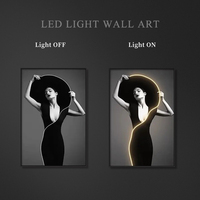 Peinture murale LED moderne de portrait de femme, impressions décoratives en noir et blanc avec cristaux, style tendance pour le salon