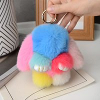 Vente en gros Porte-clés peluche personnalisé Pompon en fausse fourrure Porte-clés lapin Breloque de sac Porte-clés mignon sur sac Pendentif clé de voiture