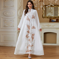 Abaya Hafizah en or blanc et argent avec broderie de sequins, robe musulmane de Dubaï, vente en gros, caftan de luxe, Ramadan Aïd 2026, fournisseur d'usine