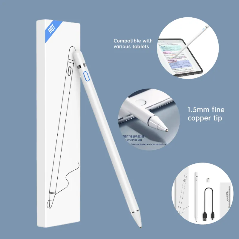 2 in 1 evrensel dokunmatik ekran akıllı kalem aktif 1.5mm ucu stylus android apple tablet kalemi