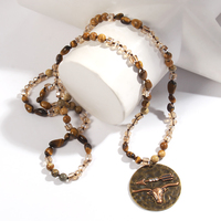 Nouveau Collier pour Femme en Pierres Naturelles et Cristal, avec Pendentif en Pierre de Tigre de 6mm, Pic Jasper, Disco Bronze OX