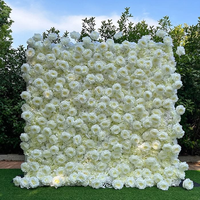 MoKtong White Rose 5D Flower Wall Backdrop 8ft X 8ft dengan Kain Latar Belakang Gulung dan Stand yang Dapat Disesuaikan untuk Bridal Shower Photo Booth