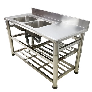 Fregadero Comercial <span class=keywords><strong>de</strong></span> Acero Inoxidable <span class=keywords><strong>con</strong></span> Encimera Integrada y Estante <span class=keywords><strong>de</strong></span> Almacenamiento, <span class=keywords><strong>Patas</strong></span> <span class=keywords><strong>de</strong></span> 60mm <span class=keywords><strong>de</strong></span> Grosor <span class=keywords><strong>con</strong></span> Deflector, Lavabo Doble - Product Image 3
