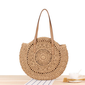 Vente en gros de nouveaux sacs fourre-tout ronds à bandoulière en rotin à la mode et sacs de paille frais pour femmes avec fermeture à glissière durables - Product Image 1