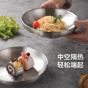304 Stainless Steel Round Plate 22Cm Double Layer Deepened Heat Insulating Food Grade Household Tableware Bowl - Product Image 5