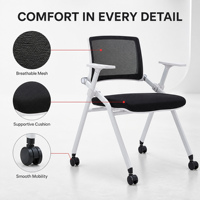 Chaise de formation ergonomique pliable en maille avec accoudoirs, tablette d'écriture optionnelle et roulettes pour salle de conférence et salle de classe