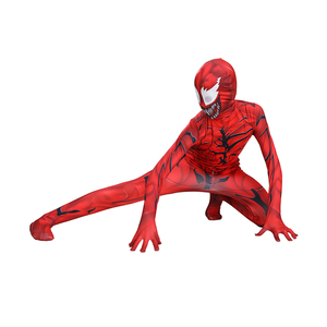 Nuovo caldo Spiderweb uomo tute per bambini rosso nero tuta Super eroe uomo di ragno costumi per Halloween Cosplay con copertura del viso - Product Image 1