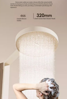 Panneau de douche minimaliste en cuivre blanc, système de douche de luxe à effet pluie avec douchette à main, barre coulissante et plateau de rangement