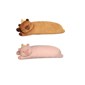 Hot Selling Stuffed Capybara Long Pillow Pink Lying Pig Plush Pillow Soft Animal Backrest Cushion Customized Design Logo Doable