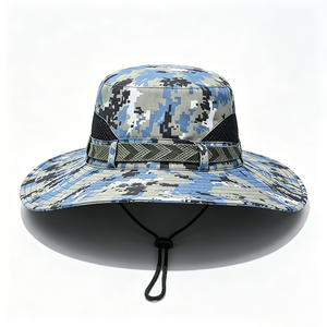 Unisex Digital Camo Boonie Hat Wide Brim UPF 50+ UV Protection <b>Polyester</b>/Cotton Canvas Fabric String Wind <b>Lanyard</b> for Outdoor - Product Image 6