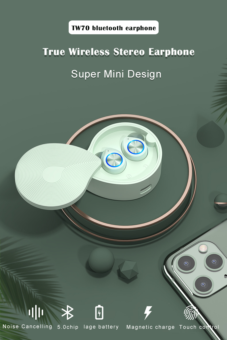 TWS TW70 Mini Dans L'oreille Écouteurs HD Sans Fil Stéréo Bluetooth 5.0 Écouteurs pour le Jeu De Sport Maison avec Micro boîte de recharge