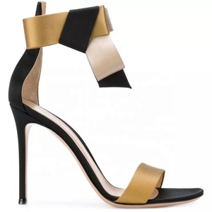 Sandales à talons hauts pour femme avec grand nœud, chaussures à talon aiguille patchwork pour femme, escarpins d'été à bride unique et bout ouvert - Product Image 6