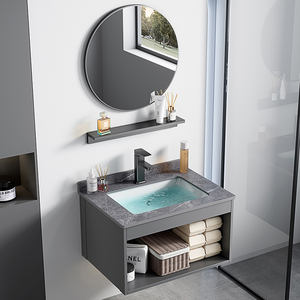 Luxueux moderne laque mural en aluminium lavabo armoire miroir intelligent bassin en céramique conception étanche hôtel salle de bain 5 - Product Image 1