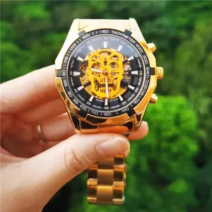 Winner Forsining 486 relojes mecánicos automáticos con calavera reloj dorado para hombre correa de acero esqueleto marca de lujo Dropshipping al por mayor - Product Image 5