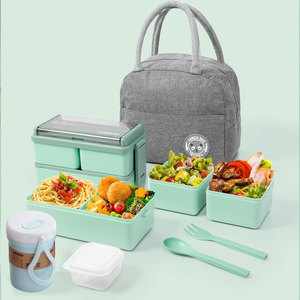 Ensemble de sacs isothermes pour boîte à lunch double couche avec sac à riz, boîte bento, boîte à lunch compartimentée, couverts et boîte à sauce - Product Image 4