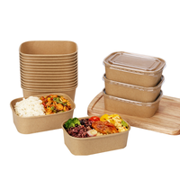 Bols en papier pour salades et fruits, assiettes en papier et bols, plateau en papier kraft avec couvercles en PET pour l'emballage alimentaire